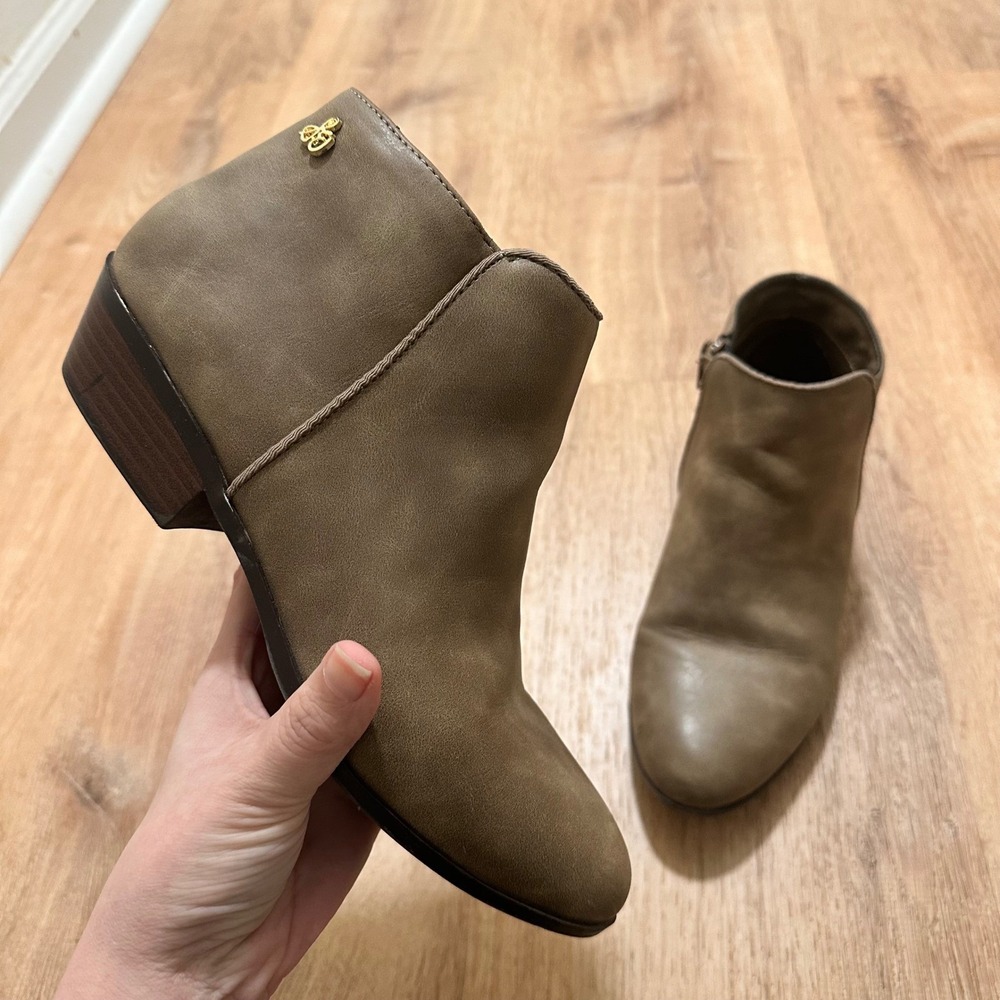 Sam Edelman | Women's Taupe Brown Side Zip Block Heel Ankle Boots Shoes, Size 5M